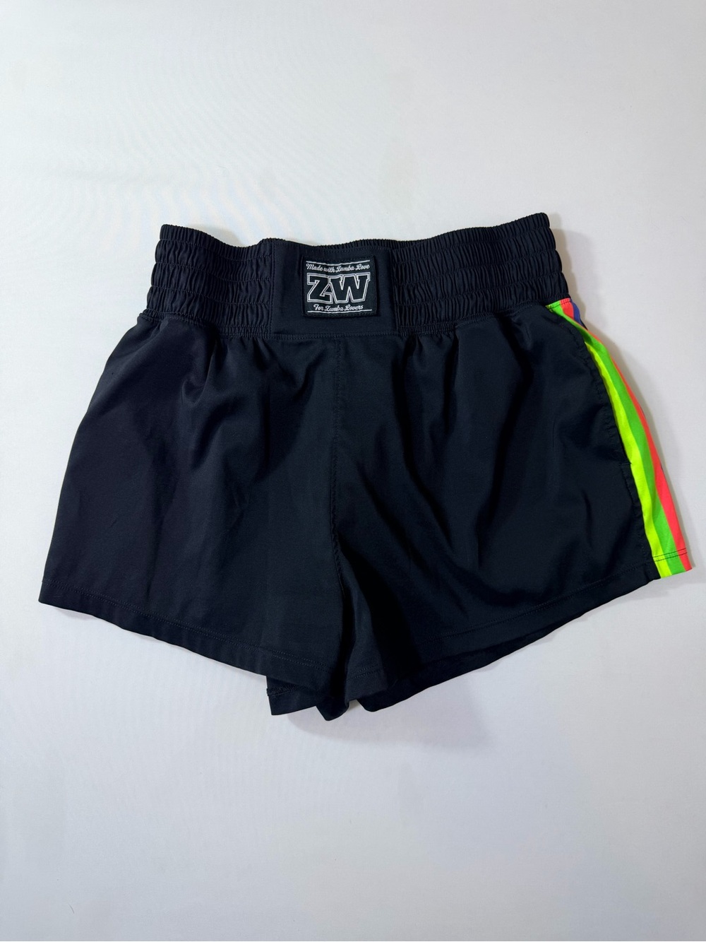 Zumba Fitness Black Athletic Shorts with Neon Green and Pink Stripes Sz Medium